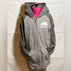 Kids Roots Zippered Hoodie size XL (11-12yrs) Grey salt and pepper